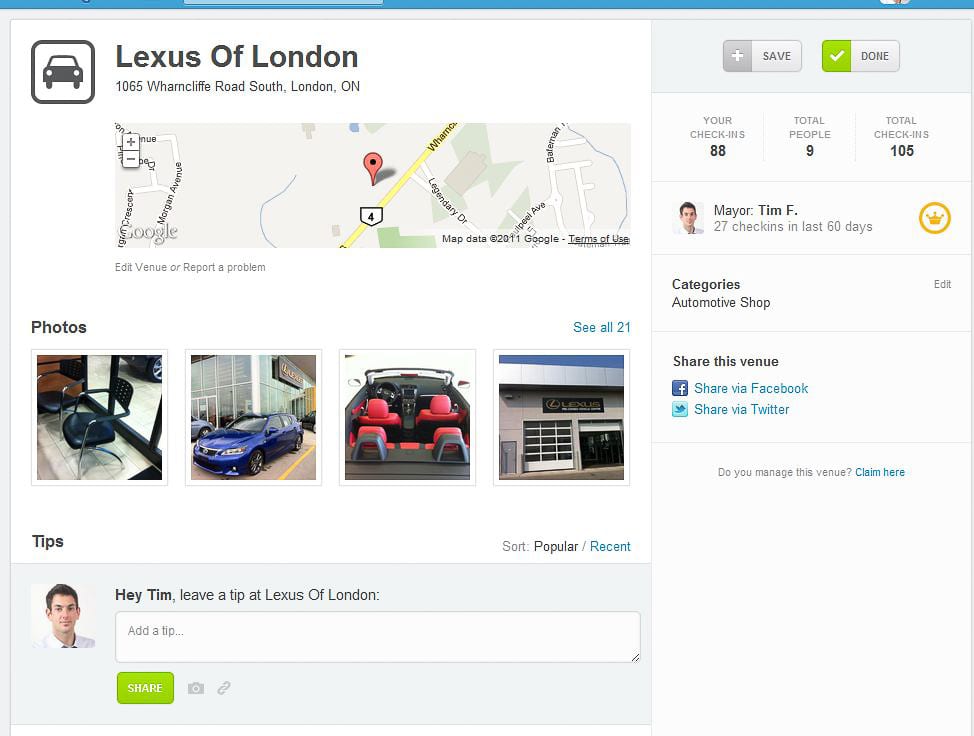 Foursquare Mayor of Lexus of London
